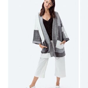 Cyrus Open Patchwork Coatigan/Sweater Coat. S. Grey and Cream Colorblock